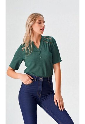 Blusa Para Mujer Manga Corta Verde Marca L&H Ref. 5P412276