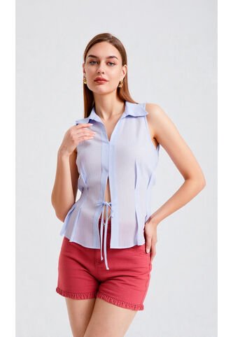 Blusa Para Mujer Manga Sisa Azul Marca L&H Ref. 1F412620 L&H