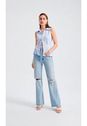 Blusa Para Mujer Manga Sisa Azul Marca L&H Ref. 1F412620