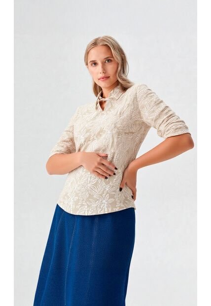 Blusa Para Mujer Manga Corta Beige Marca L&H Ref. 5P412256