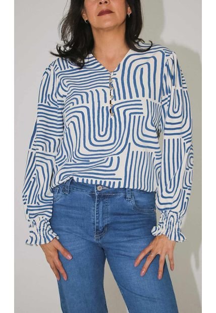 Blusa Para Mujer Manga Larga Azul Marca L&H