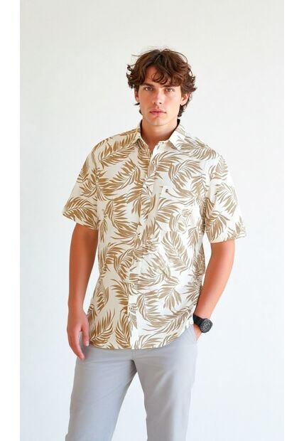 Camisa Para Hombre Manga Corta Beige Marca L&H
