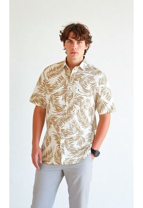 Camisa Para Hombre Manga Corta Beige Marca L&H