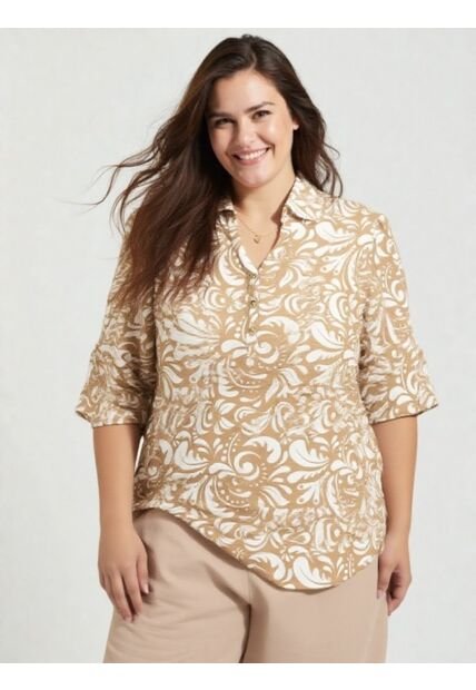 Blusa Para Mujer. Manga 3/4 Beige Marca L&H