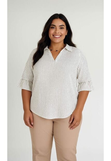 Blusa Para Mujer. Manga 3/4 Blanco Marca L&H