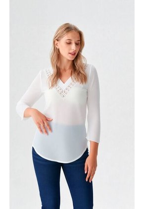 Blusa Para Mujer Manga 3/4 Blanco Marca L&H Ref. 1F412693