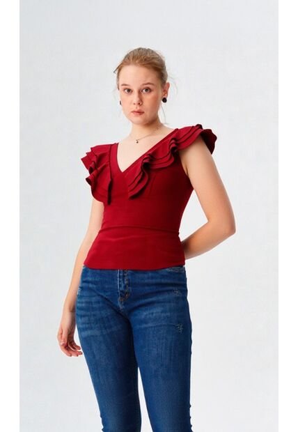 Blusa Para Mujer Manga Sisa Vino Marca L&H Ref. 1Y409006