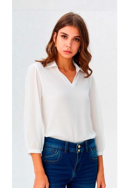 Blusa Para Mujer Manga 3/4 Blanco Marca L&H Ref. 5P412287