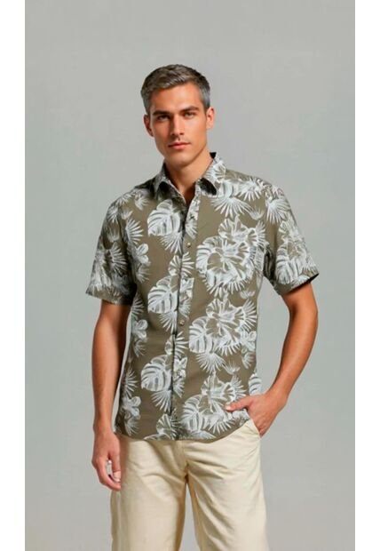 Camisa Para Hombre Manga Corta Beige Marca L&H Ref. 7Y101234