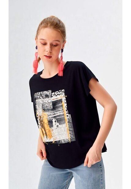Camiseta Para Mujer Manga Corta Negro Marca L&H Ref. 5G409263