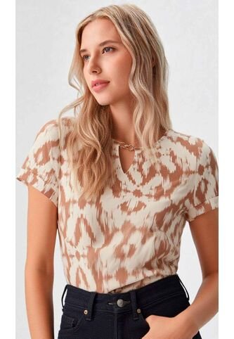 Camiseta Para Mujer Manga Corta Beige Marca L&H Ref. 1F409553 L&H