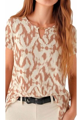 Camiseta Para Mujer Manga Corta Beige Marca L&H Ref. 1F409553