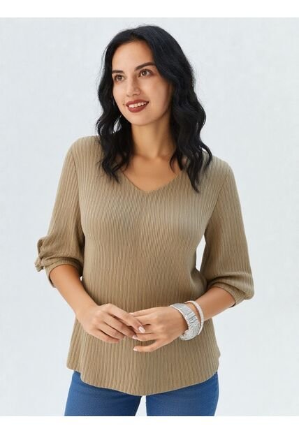 Camiseta Para Mujer Manga 3/4 Beige Marca L&H Ref. 1F409546