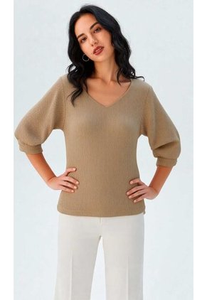 Camiseta Para Mujer Manga 3/4 Beige Marca L&H Ref. 1F409546