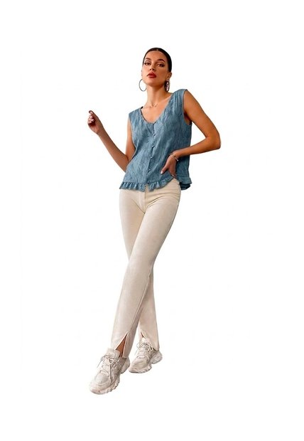 Blusa Para Mujer Manga Sisa Azul Marca L&H Ref. 1F412739