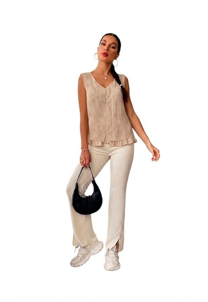 Blusa Para Mujer Manga Sisa Beige Marca L&H Ref. 1F412739