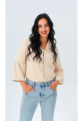 Blusa Para Mujer Manga 3/4 Beige Marca L&H