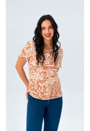 Camiseta Para Mujer Manga Corta Beige Marca L&H
