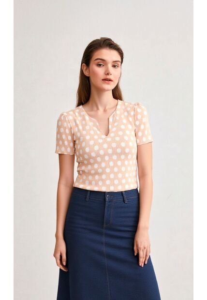 Camiseta Para Mujer Manga Corta Beige Marca L&H