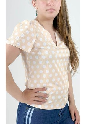 Camiseta Para Mujer Manga Corta Beige Marca L&H