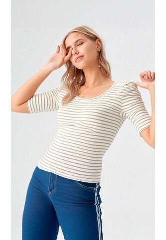 Camiseta Para Mujer Manga 3/4 Beige Marca L&H L&H