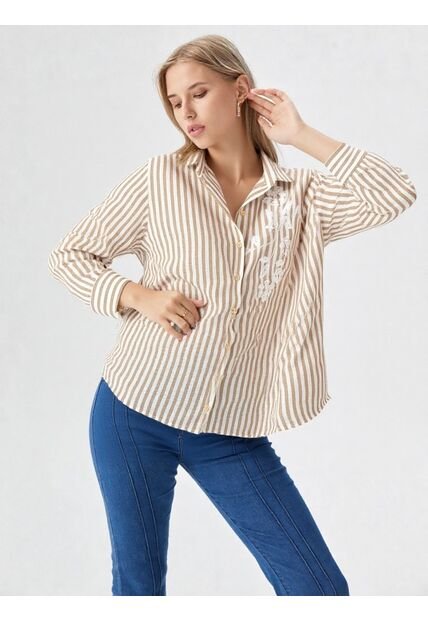 Blusa Para Mujer Manga 3/4 Beige Marca L&H