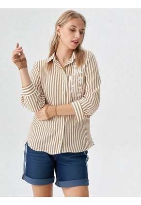 Blusa Para Mujer Manga 3/4 Beige Marca L&H