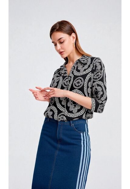 Blusa Para Mujer Manga 3/4 Negro Marca L&H