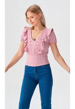 Blusa Para Mujer Manga Corta Rosado Marca L&H
