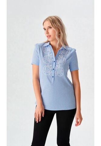 Blusa Para Mujer Manga Corta Azul Marca L&H Ref. 1F412680 L&H