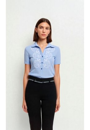 Blusa Para Mujer Manga Corta Azul Marca L&H Ref. 1F412680