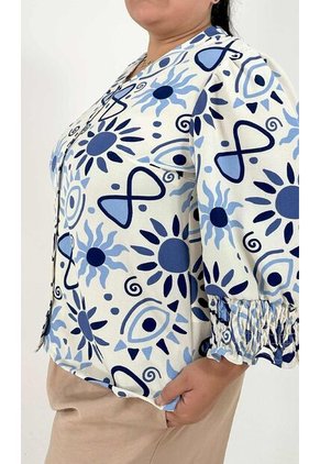 Blusa Para Mujer. Manga 3/4 Azul Marca L&H