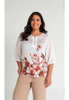 Blusa Para Mujer. Manga 3/4 Terracota Marca L&H