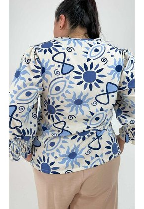 Blusa Para Mujer. Manga 3/4 Azul Marca L&H