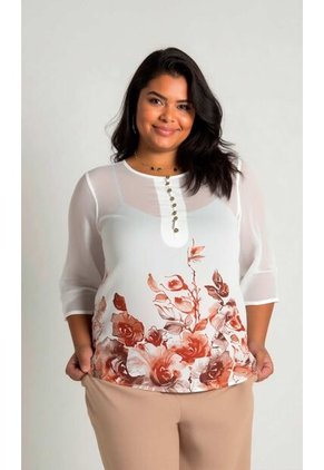 Blusa Para Mujer. Manga 3/4 Terracota Marca L&H