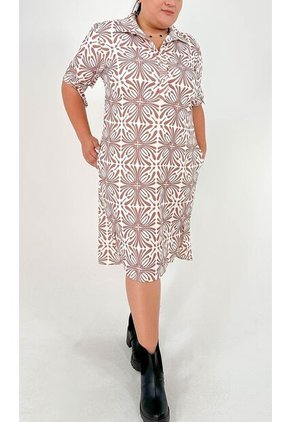 Vestido Para Mujer. Manga Corta Taupe Marca L&H