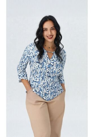 Camiseta Para Mujer. Manga 3/4 Azul Marca L&H L&H