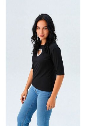 Camiseta Para Mujer Manga 3/4 Negro Marca L&H Ref. 4R409218