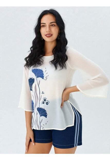 Blusa Para Mujer Manga 3/4 Azul Marca L&H