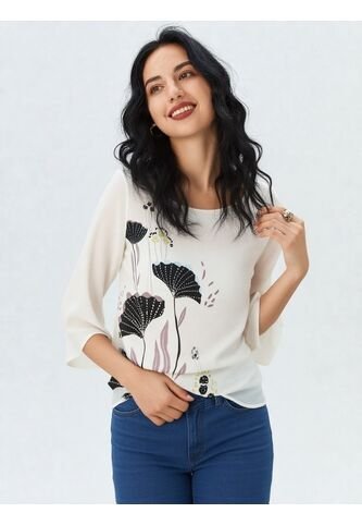 Blusa Para Mujer Manga 3/4 Negro Marca L&H L&H