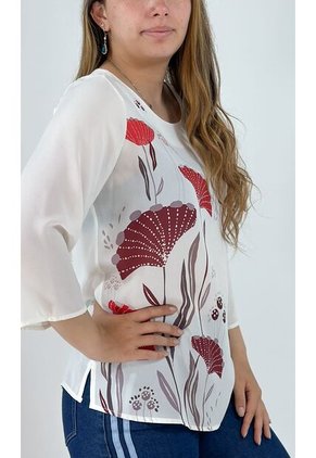 Blusa Para Mujer Manga 3/4 Rojo Marca L&H