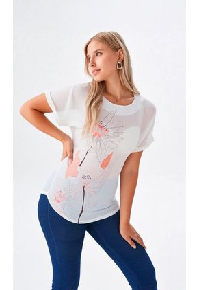 Blusa Para Mujer Manga Corta Coral Marca L&H Ref. 4R412126