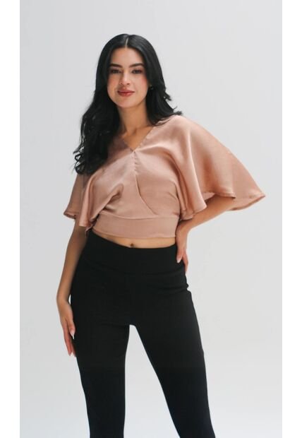 Blusa Para Mujer Manga Corta Taupe Marca L&H Ref. 4R412128