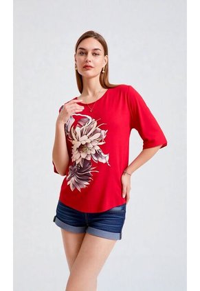 Camiseta Para Mujer Manga 3/4 Rojo Marca L&H