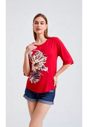 Camiseta Para Mujer Manga 3/4 Rojo Marca L&H