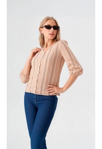Blusa Para Mujer Manga 3/4 Beige Marca L&H L&H
