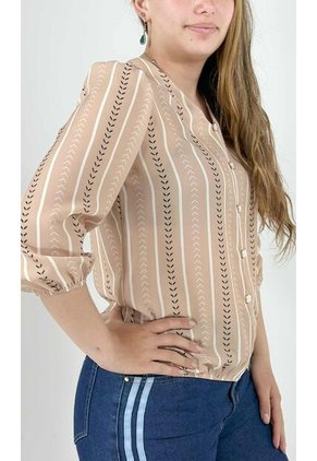Blusa Para Mujer Manga 3/4 Beige Marca L&H