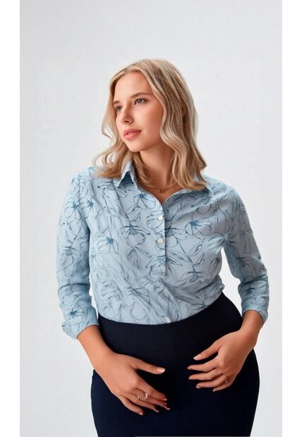 Blusa Para Mujer. Manga 3/4 Azul Marca L&H