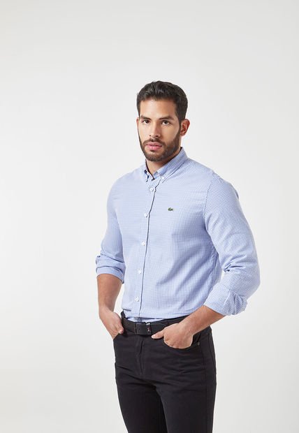Camisa Azul-Blanco Lacoste