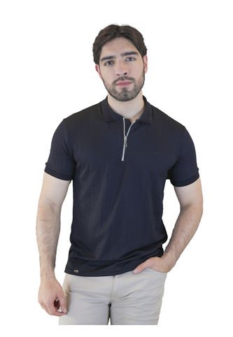 Camiseta Tipo Polo Para Hombre Texturizada Negra Laguna Blue LAGUNA BLUE